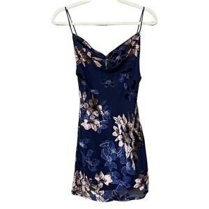 Saints + Secrets Strappy Mini Slip Dress Size S Navy Velvet Burnout Lined NEW